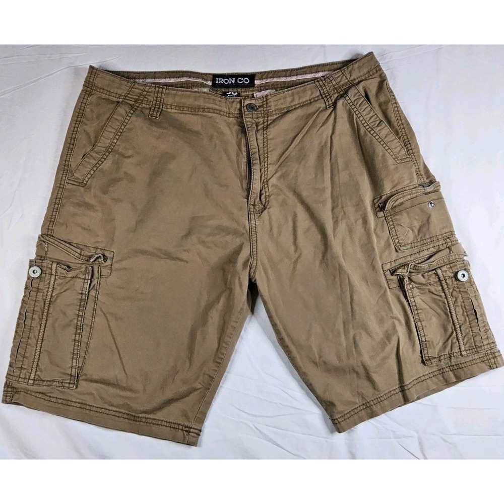 Iron Co. Men's Cargo Shorts Size 38 Brown Cotton Canvas Multi-Pocket Utility
